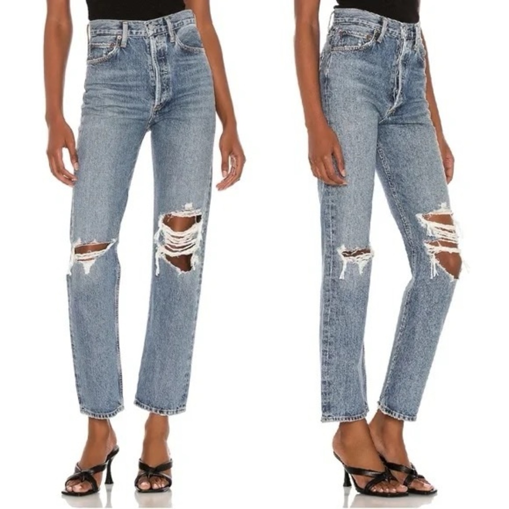 AGOLDE 90’s Pinch Waist Jeans – Destroyed Backdrop Wash, Size 25